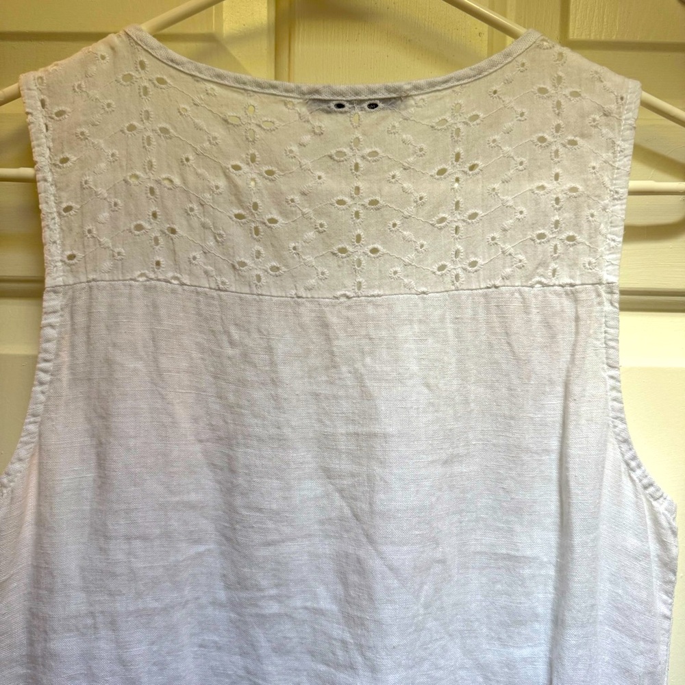 FRANCESCA BETTINI Linen Ruffle Eyelet Sleeveless Top White womens size Small - Picture 10 of 16